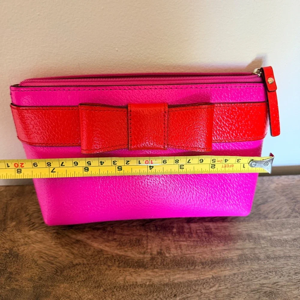 Kate Spade Kirk Park Bee Cosmetic Bag Women Pink Red Bow Colorblock Pouch Preppy